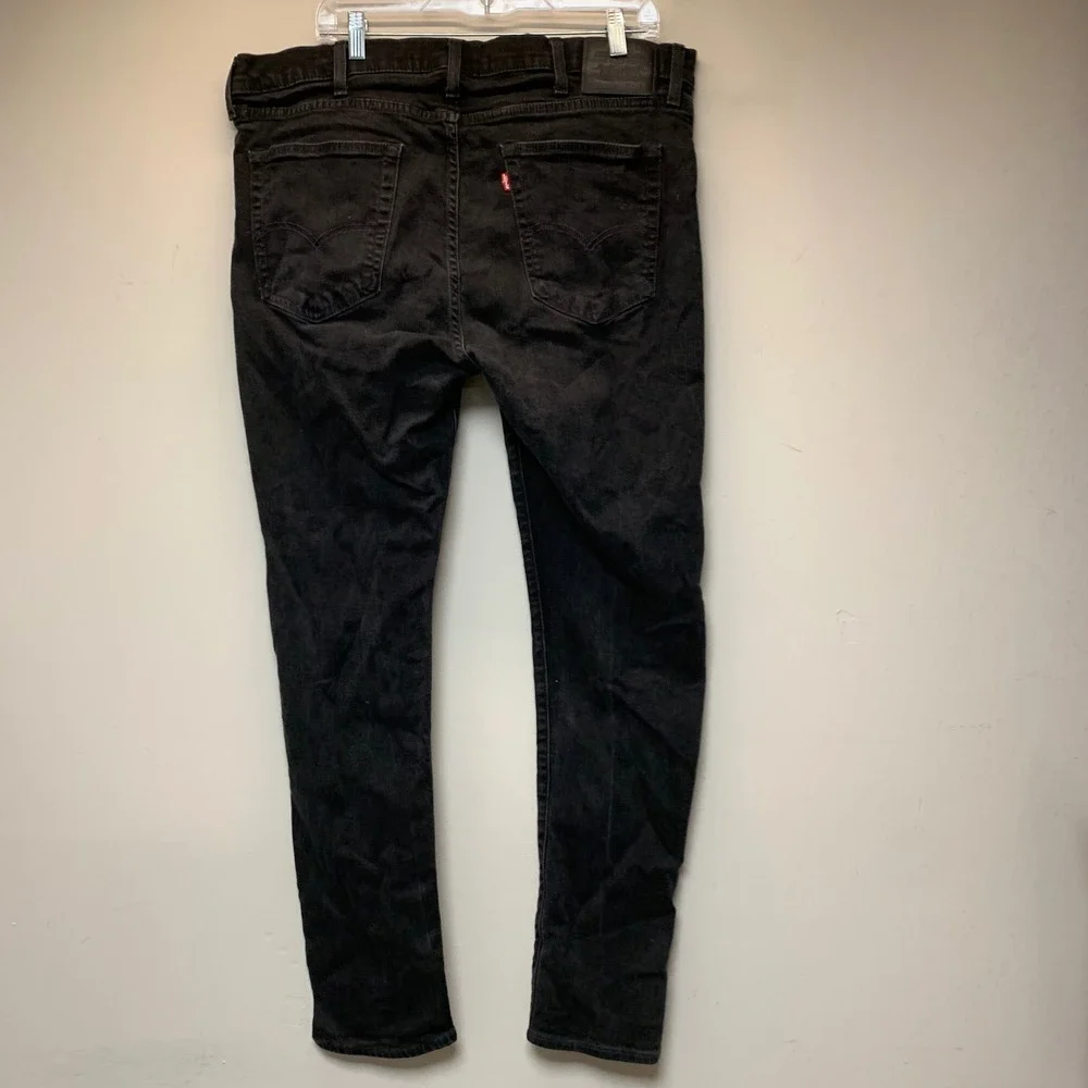 Levis Skinny Taper Jeans Mens 42x32 Black Excellent Premium Denim Stretch
